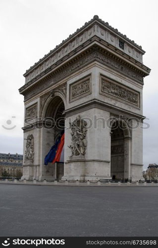 The Arc de Triomphe, Paris, France, on a cold, cloudy, Winter&rsquo;s day