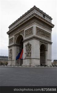 The Arc de Triomphe, Paris, France, on a cold, cloudy, Winter&rsquo;s day