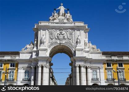 The arch at the Plaza of Commerce, Lisbon, Portugal