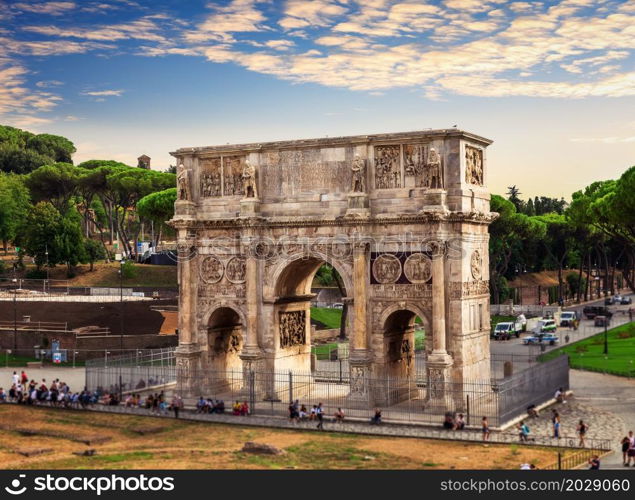 The Arch of Constantine, famous ancient triumphal arch of Rome, Italy.