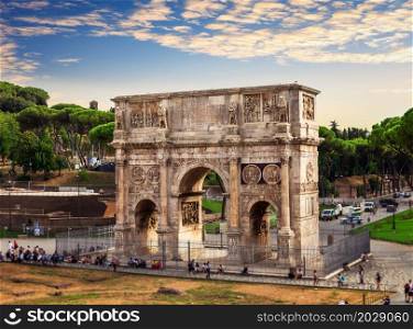 The Arch of Constantine, famous ancient triumphal arch of Rome, Italy.