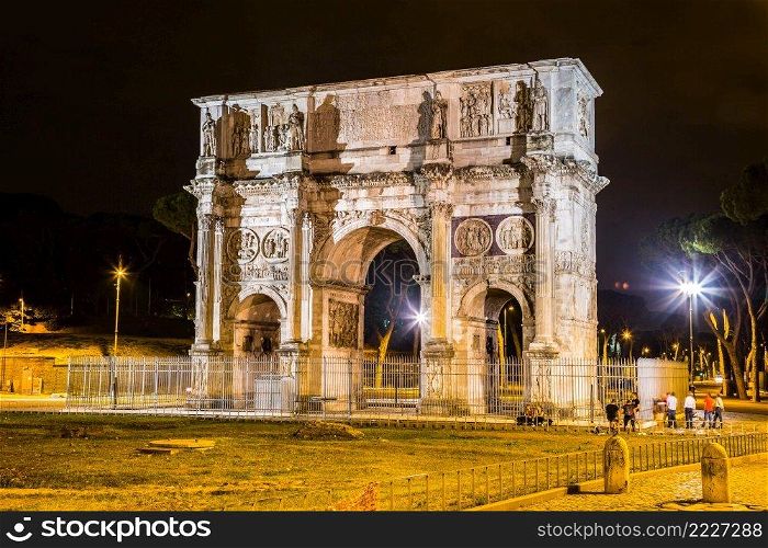 The Arch of Constantine in a summer night in Rome, Italy