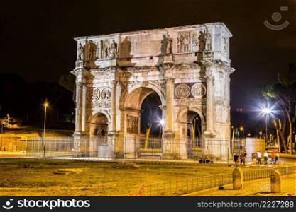 The Arch of Constantine in a summer night in Rome, Italy
