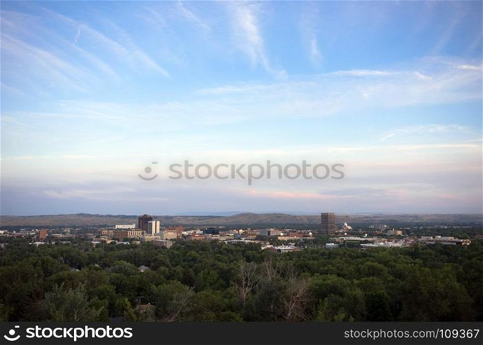 The architecture and buildings of Billings at sunset