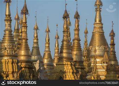 the architecture in the Shwedagon Paya Pagoda in the City of Yangon in Myanmar in Southeastasia.. ASIA MYANMAR YANGON SHWEDAGON PAGODA