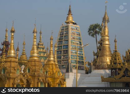 the architecture in the Shwedagon Paya Pagoda in the City of Yangon in Myanmar in Southeastasia.. ASIA MYANMAR YANGON SHWEDAGON PAGODA