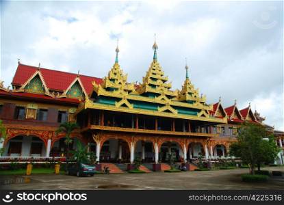The architecture of burmese temple in Sangkhlaburi Thailand.
