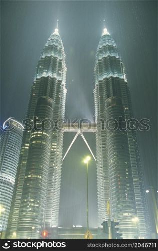 the architecture of the Petronas Twin Towers in the city of Kuala Lumpur in Malaysia. Malaysia, Kuala Lumpur, January, 2003
