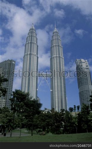 the architecture of the Petronas Twin Towers in the city of Kuala Lumpur in Malaysia. Malaysia, Kuala Lumpur, January, 2003