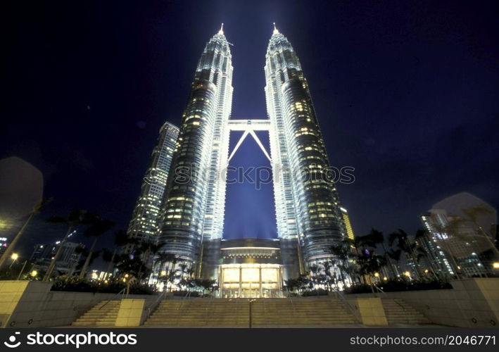 the architecture of the Petronas Twin Towers in the city of Kuala Lumpur in Malaysia. Malaysia, Kuala Lumpur, January, 2003