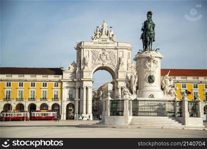 the arco da Rua Augusta at the Parca do Comercio in Baixa in the City of Lisbon in Portugal. Portugal, Lisbon, October, 2021