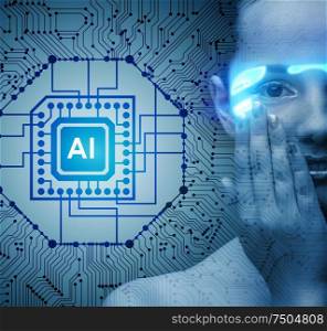 The artificial intelligence concept with woman. Artificial intelligence concept with woman