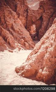 The Atacama desert is one of the driest places in the world, as well as the only true desert to receive less precipitation than the polar deserts. Desert sand, rocks and details in Atacama, Chile