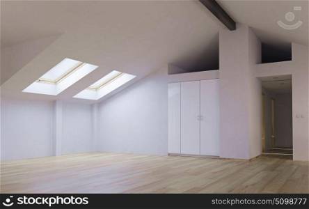 The attic floor. Nobody and clean. 3d rendering