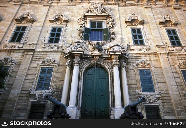 The Auberge de Castile in the old Town of Valletta on Malta in Europe.