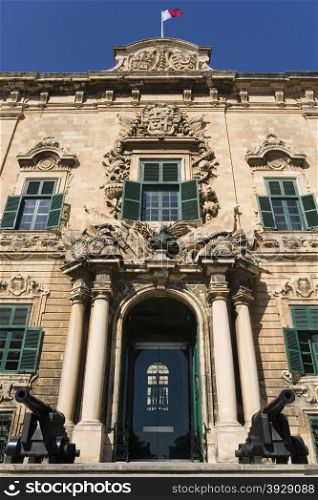 The Auberge de Castile. This is the Prime Ministers Office in Valletta on the Mediterranean island of Malta.