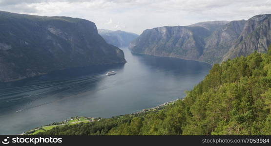 The Aurlandsfjord seen from the Stegastein Viewpoint in Norway