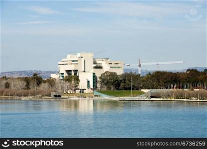 The Australian High Court building, beside Lake Burley Griffin, Canberra, Australia
