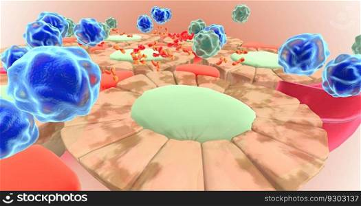 The Autoimmune Attack on Thyroid Cells 3D rendering. The Autoimmune Attack on Thyroid Cells