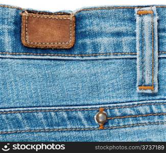 The back of the blue jeans with Leib and strap