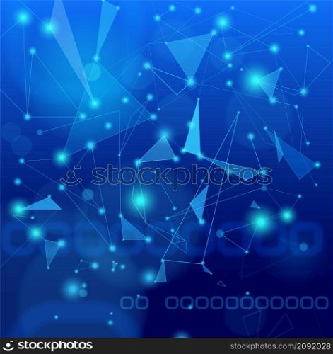 The background image features a triangular shape with rounded corners and dots of light in each position representing the blue tones of digital technology.