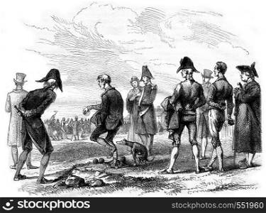 The Ball Players by Carle Vernet, vintage engraved illustration. Magasin Pittoresque 1867.