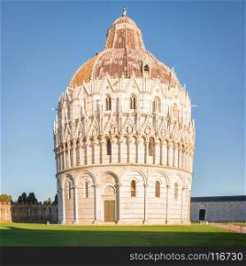 The Baptistery of St. John,Unesco world heritage site. Baptistery is located in the Piazza dei Miracoli (Square of Miracles) in Pisa, Italy.