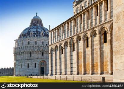 The Baptistry in Cathedral Square in Pisa, Italy.