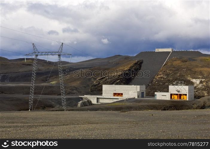 The barrage and power generator of a hydro-electric power plant in Iceland