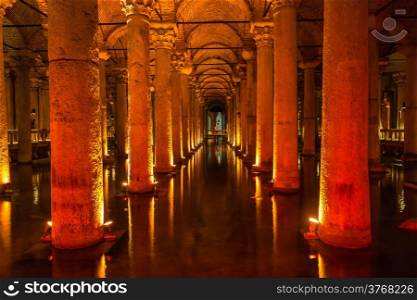 "The Basilica Cistern ("Sunken Palace", or "Sunken Cistern"), is the largest of several hundred ancient cisterns that lie beneath the city of Istanbul (formerly Constantinople), Turkey."