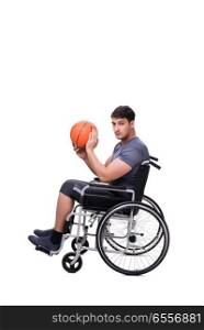 The basketball player recovering from injury on wheelchair. Basketball player recovering from injury on wheelchair