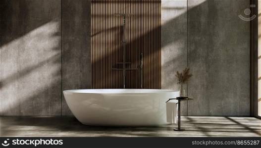 The Bath and toilet on bathroom japanese wabi sabi style .3D rendering