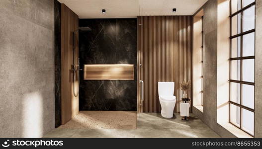 The Bath and toilet on bathroom japanese wabi sabi style .3D rendering