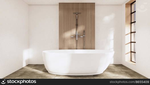 The Bath and toilet on bathroom japanese wabi sabi style .3D rendering