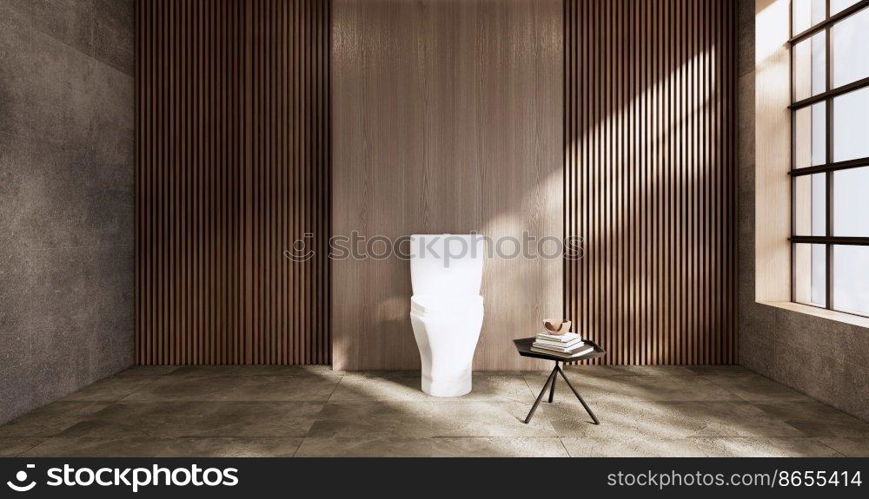 The Bath and toilet on bathroom japanese wabi sabi style .3D rendering