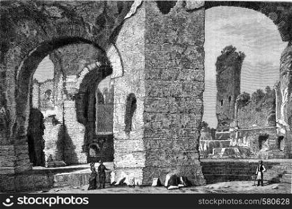 The Baths of Caracalla in Rome, vintage engraved illustration. Magasin Pittoresque (1882).