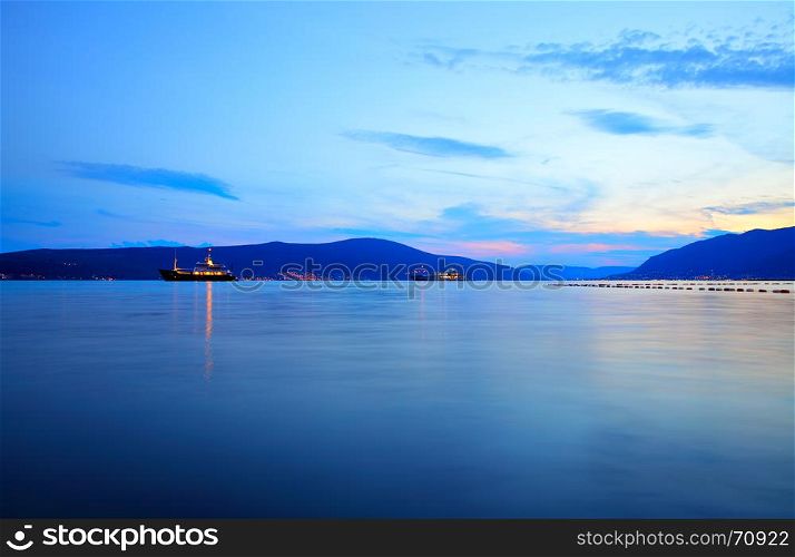 The Bay of Kotor near Tivat at sunset, Montenegro