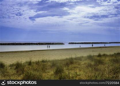 The beach of Pesaro, Marche, Italy, at June