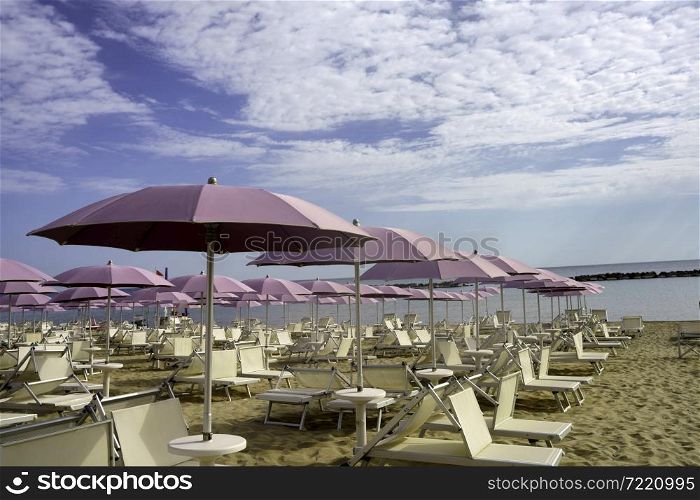 The beach of Pesaro, Marche, Italy, at June