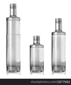 The Beautiful Clear Bottles with clear liquid on white background