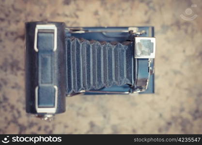 The beautiful design of an old vintage camera with analogic film