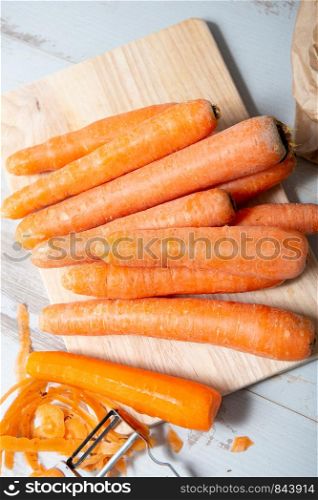 the beautiful garden carrots ready to peeling