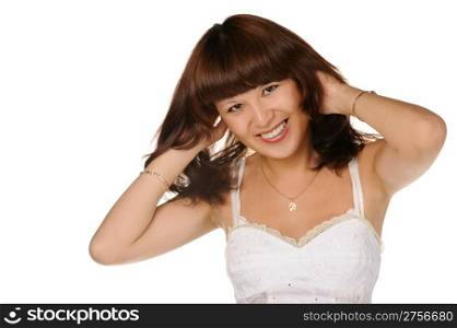 The beautiful girl on a white background. The Asian nationality