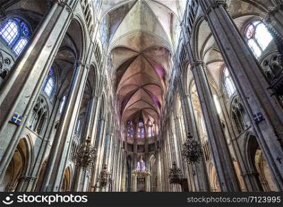 The beautiful nave of the cathedral bathed in light, Bourges, France. The beautiful nave of the cathedral bathed in light