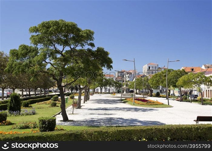 The beautiful public garden in the Republic Square, Vila do Conde, Portugal