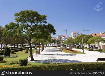 The beautiful public garden in the Republic Square, Vila do Conde, Portugal