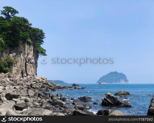 The beautiful rocky coast on Jeju Island, South Korea