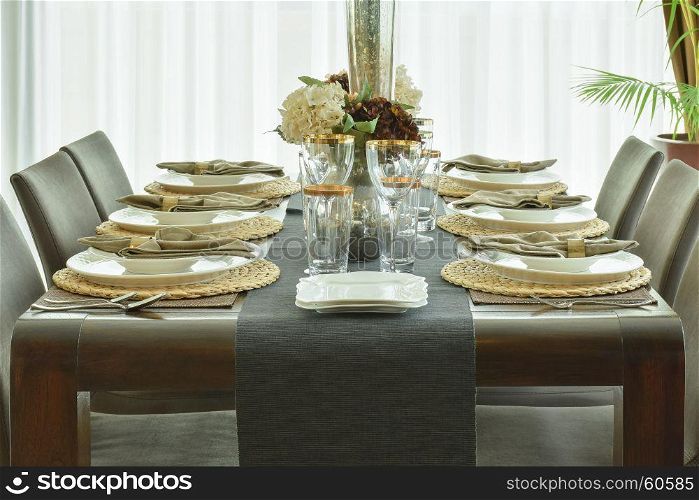 The beautiful table ware on dining table