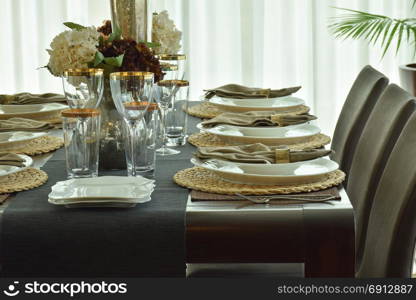 The beautiful table ware on dining table