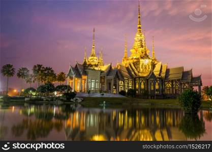 The beautiful temple made from marble and cement in twilight time at Sikhio Nakhon ratchsima, thailand (The public anyone access)